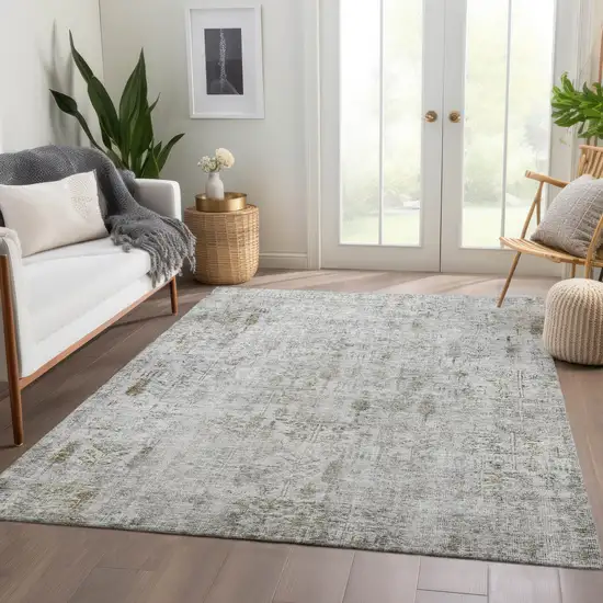 Silver Green And Gray Floral Washable Indoor Outdoor Area Rug Photo 9