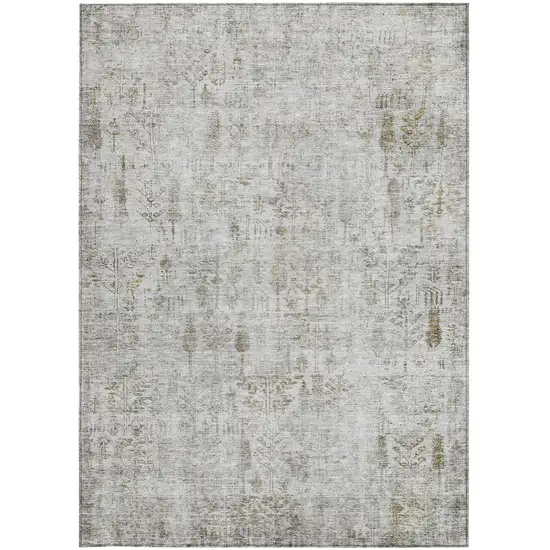 Silver Green And Gray Floral Washable Indoor Outdoor Area Rug Photo 6