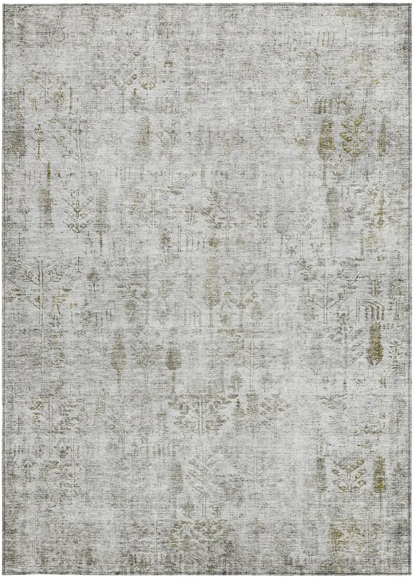 Silver Green And Gray Floral Washable Indoor Outdoor Area Rug Photo 6
