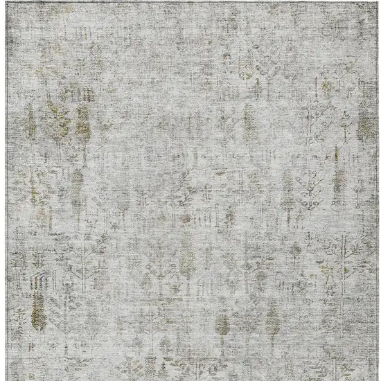Silver Green And Gray Floral Washable Indoor Outdoor Area Rug Photo 5