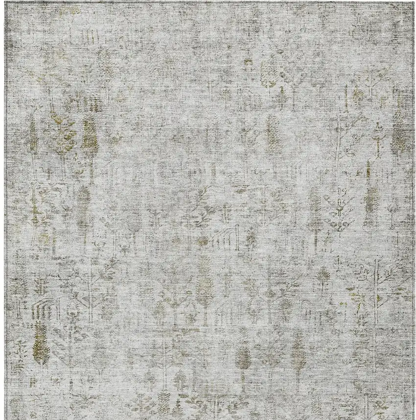 Silver Green And Gray Floral Washable Indoor Outdoor Area Rug Photo 5