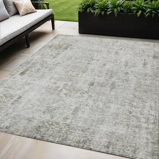 Silver Green And Gray Floral Washable Indoor Outdoor Area Rug Photo 1