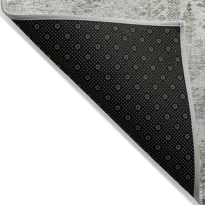 Silver Green And Gray Floral Washable Indoor Outdoor Area Rug Photo 3