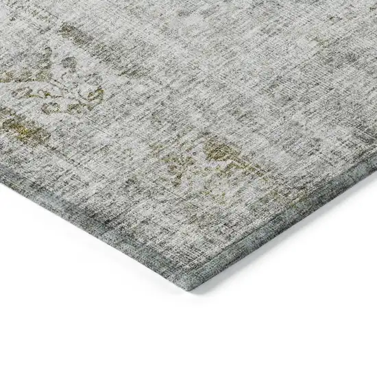 Silver Green And Gray Floral Washable Indoor Outdoor Area Rug Photo 4