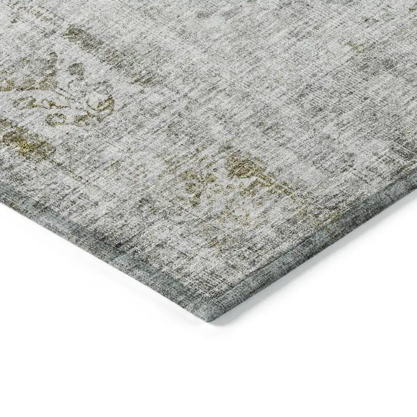 Silver Green And Gray Floral Washable Indoor Outdoor Area Rug Photo 4