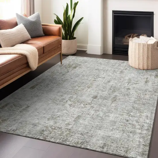 Silver Green And Gray Floral Washable Indoor Outdoor Area Rug Photo 7