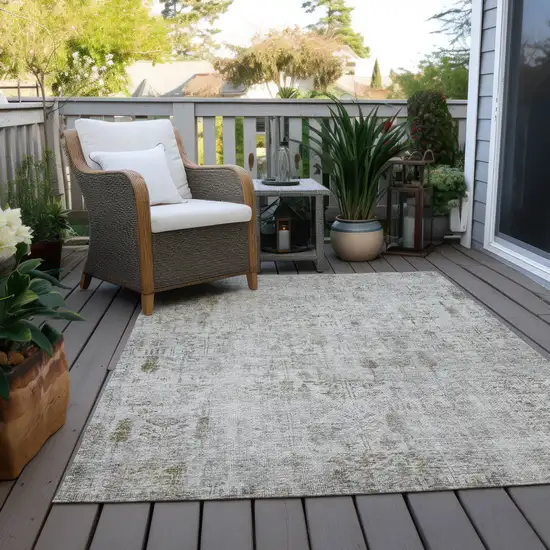 Silver Green And Gray Floral Washable Indoor Outdoor Area Rug Photo 9