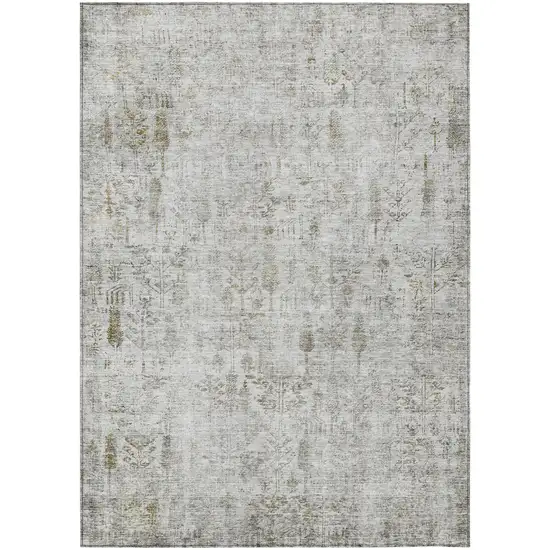 Silver Green And Gray Floral Washable Indoor Outdoor Area Rug Photo 2