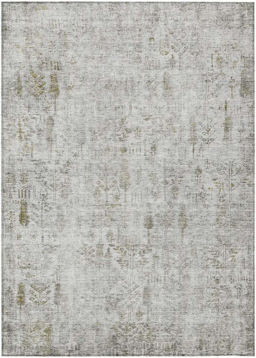 Silver Green And Gray Floral Washable Indoor Outdoor Area Rug Photo 2