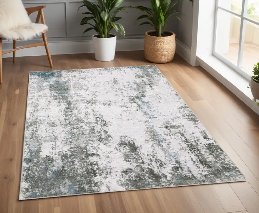 Silver and Gray Abstract Non Skid Area Rug Photo 1