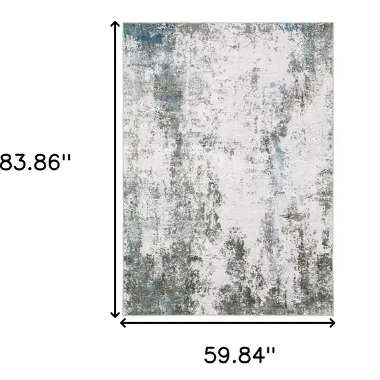 Silver Grey Charcoal And Light Blue Abstract Printed Stain Resistant Non Skid Area Rug Photo 3