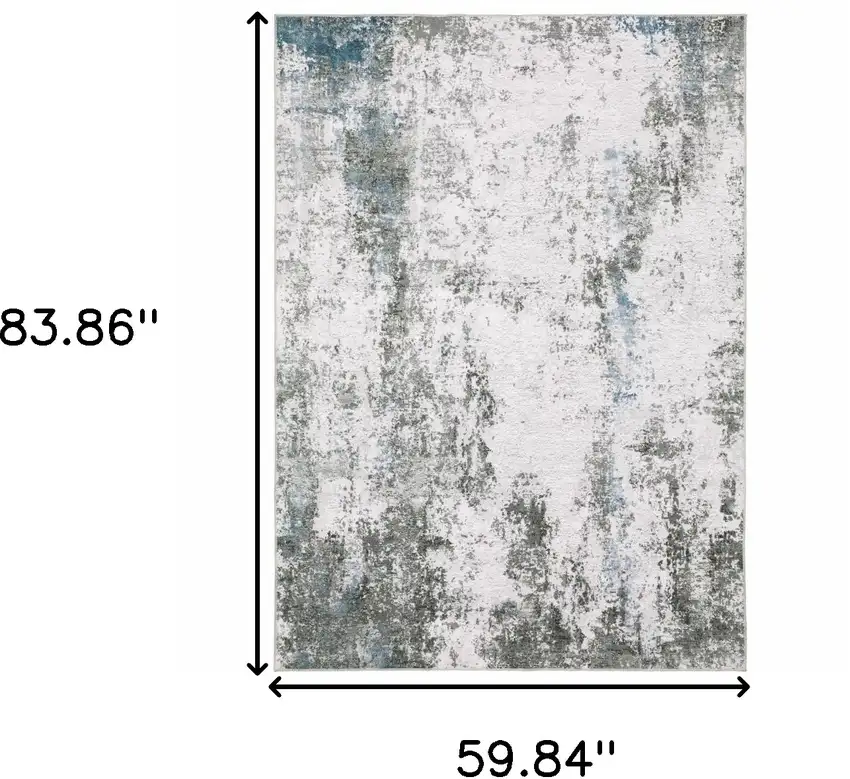Silver Grey Charcoal And Light Blue Abstract Printed Stain Resistant Non Skid Area Rug Photo 3