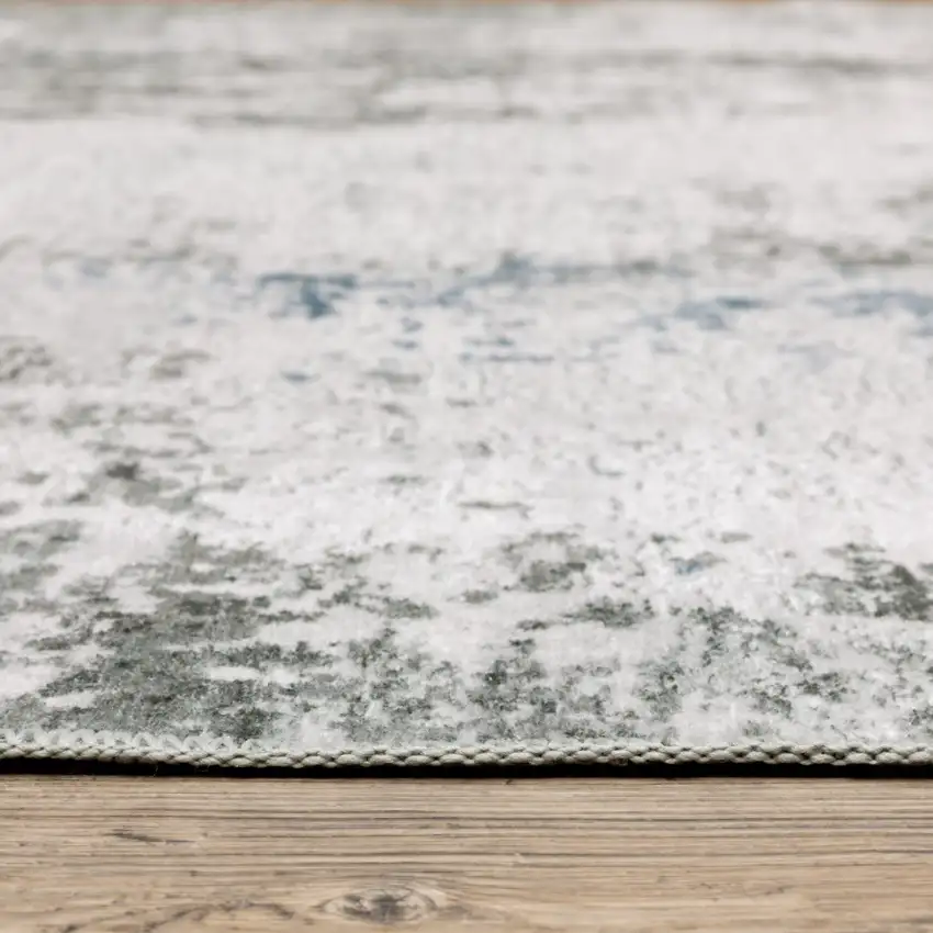Silver Grey Charcoal And Light Blue Abstract Printed Stain Resistant Non Skid Area Rug Photo 5