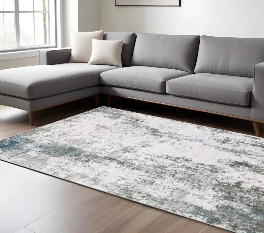 Silver and Gray Abstract Non Skid Area Rug Photo 1