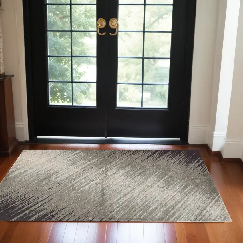 3'X5' Silver Grey Machine Woven Abstract Brushstroke Indoor Area Rug Photo 1