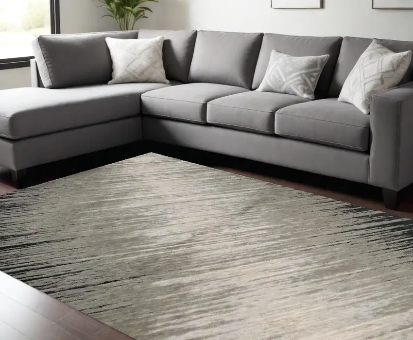 Silver Grey Machine Woven Abstract Brushstroke Indoor Area Rug Photo 1