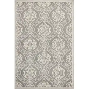 Photo of Silver Grey Machine Woven UV Treated Floral Ogee Indoor Outdoor Accent Rug