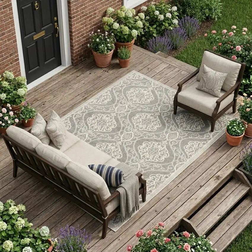 Silver Moroccan Indoor Outdoor Area Rug Photo 1