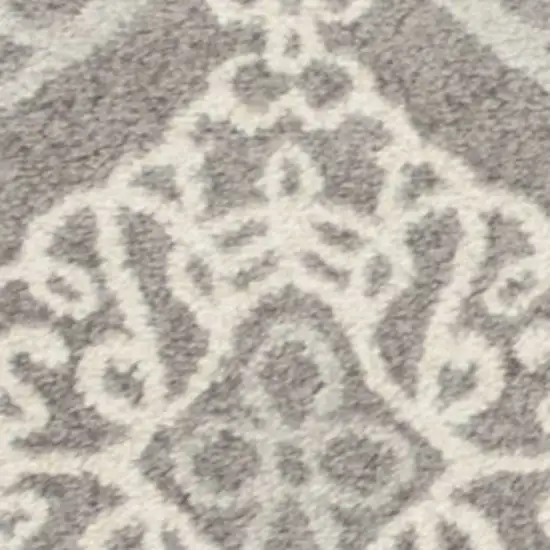 3'X5' Silver Grey Machine Woven Uv Treated Floral Ogee Indoor Outdoor Area Rug Photo 4
