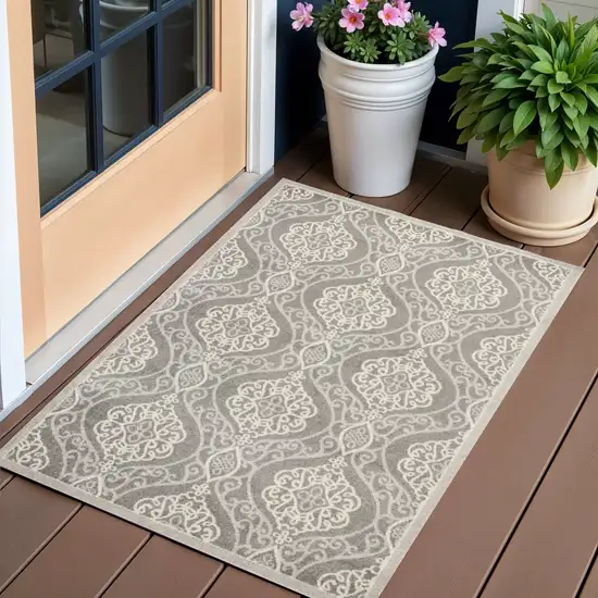 Silver Moroccan Indoor Outdoor Area Rug Photo 1