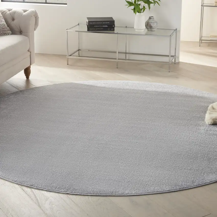 Gray Round Indoor Outdoor Area Rug Photo 6