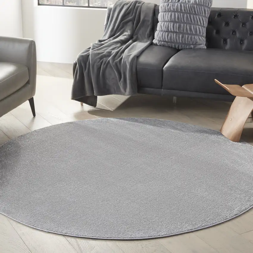 Gray Round Indoor Outdoor Area Rug Photo 6