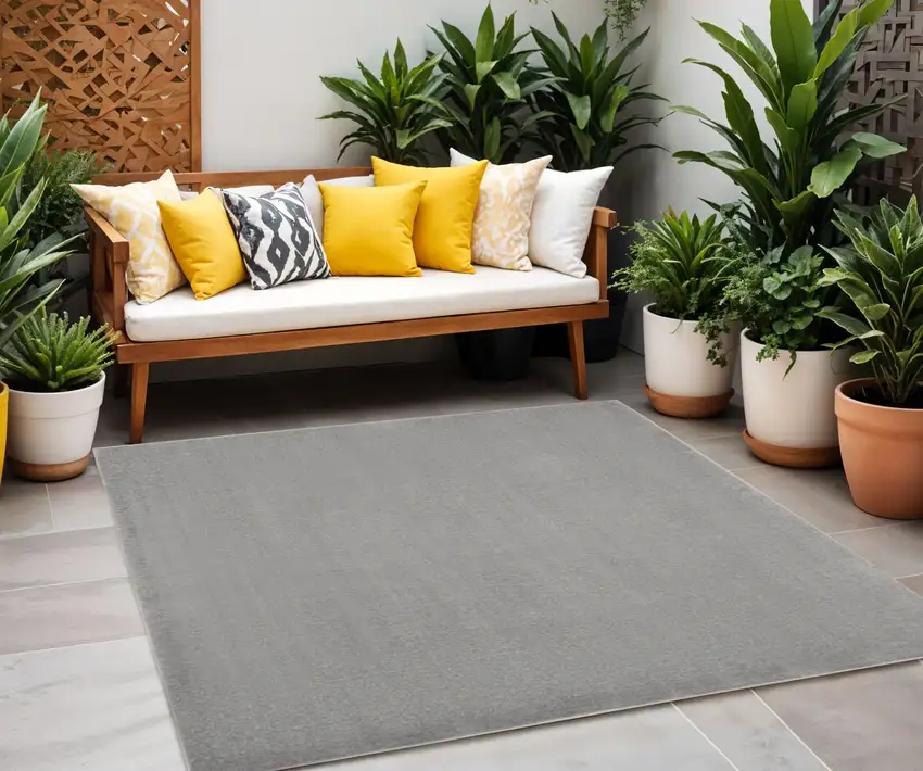 Gray Square Indoor Outdoor Area Rug Photo 2
