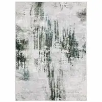 Photo of Silver Grey Teal Blue And Charcoal Abstract Printed Stain Resistant Non Skid Area Rug