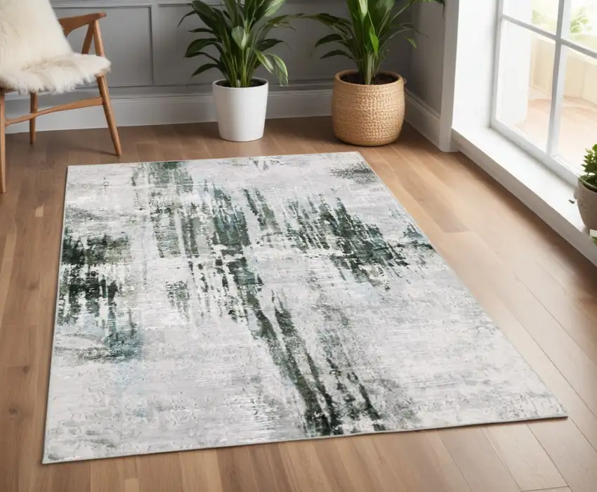 Silver and Gray Abstract Non Skid Area Rug Photo 1