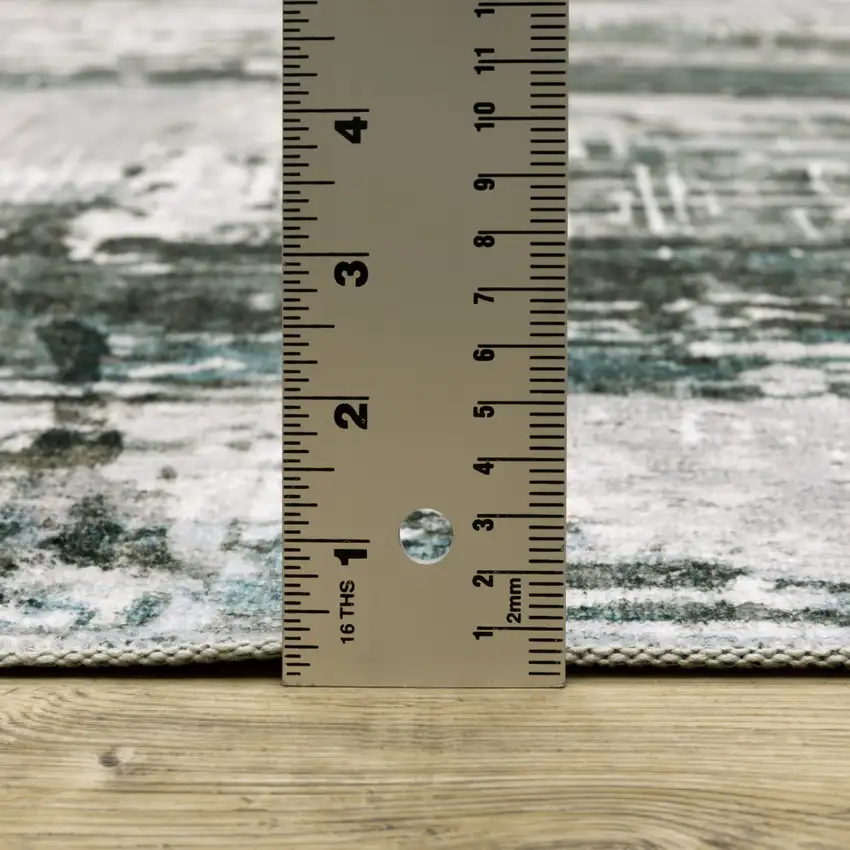 Silver Grey Teal Blue And Charcoal Abstract Printed Stain Resistant Non Skid Area Rug Photo 8