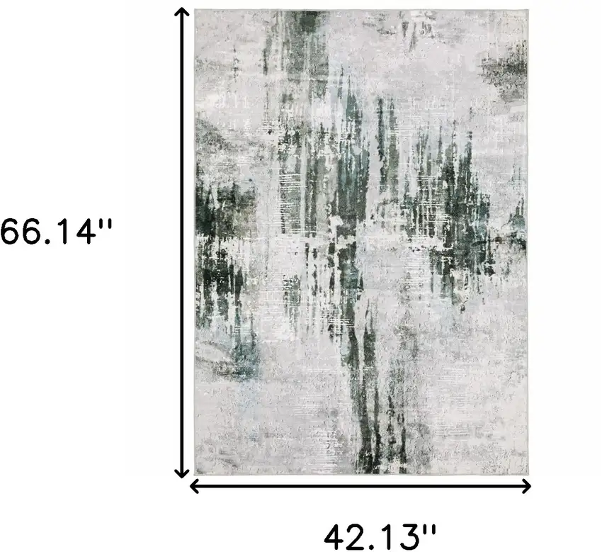 Silver Grey Teal Blue And Charcoal Abstract Printed Stain Resistant Non Skid Area Rug Photo 9
