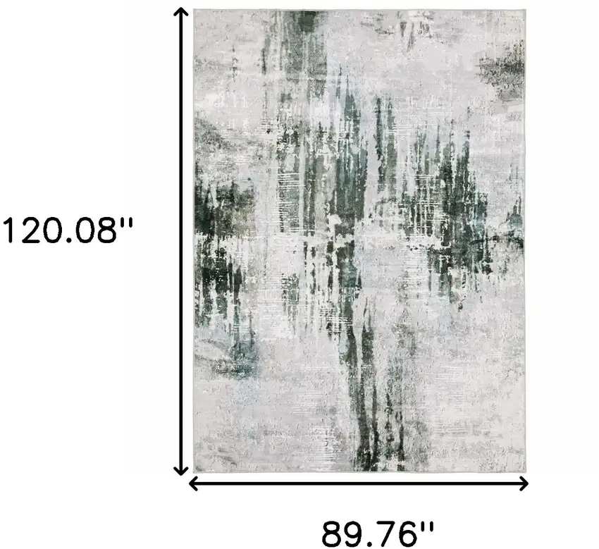 Silver Grey Teal Blue And Charcoal Abstract Printed Stain Resistant Non Skid Area Rug Photo 9