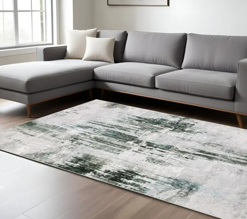 Silver and Gray Abstract Non Skid Area Rug Photo 1