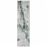 Photo of Silver Grey Teal Blue And Charcoal Abstract Printed Stain Resistant Non Skid Runner Rug