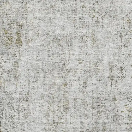 Silver Ivory And Beige Floral Washable Area Rug With UV Protection Photo 2