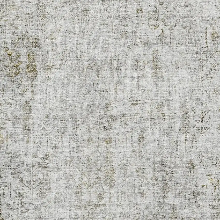 Silver Ivory And Beige Floral Washable Area Rug With UV Protection Photo 2