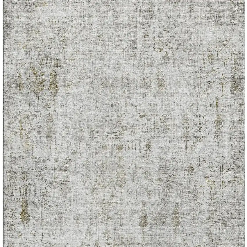 Silver Ivory And Beige Floral Washable Area Rug With UV Protection Photo 3