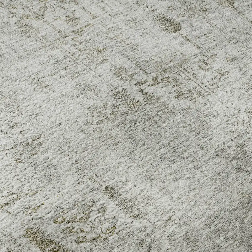 Silver Ivory And Beige Floral Washable Area Rug With UV Protection Photo 9