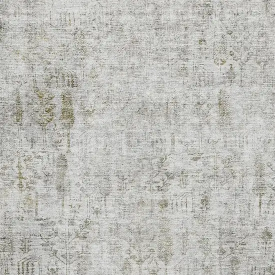 Silver Ivory And Beige Floral Washable Area Rug With UV Protection Photo 2