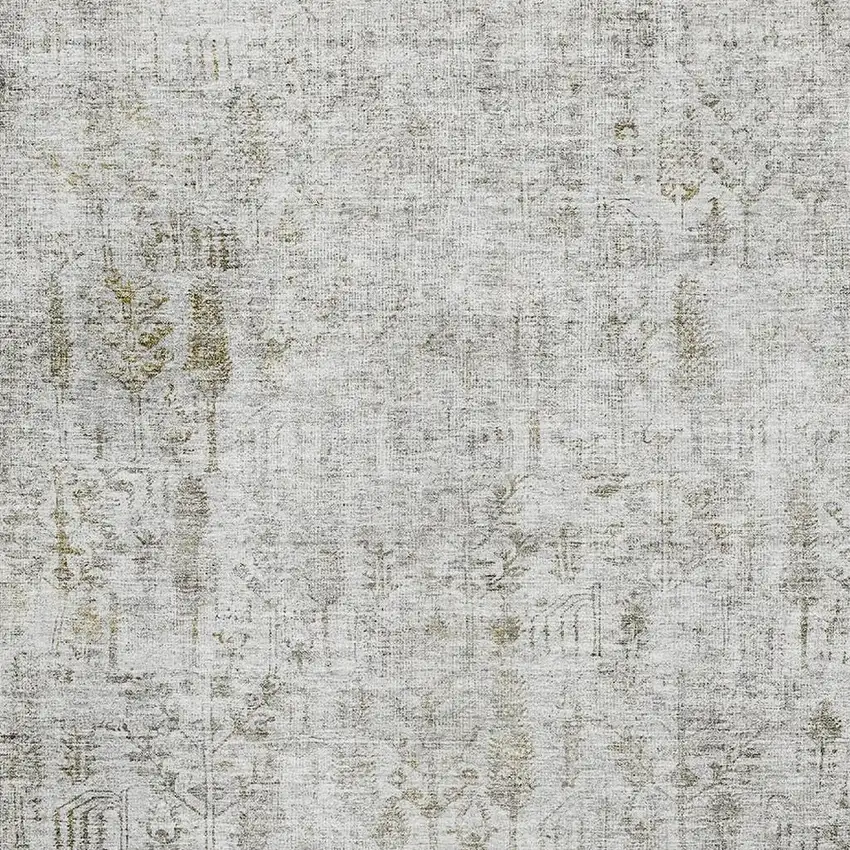 Silver Ivory And Beige Floral Washable Area Rug With UV Protection Photo 2