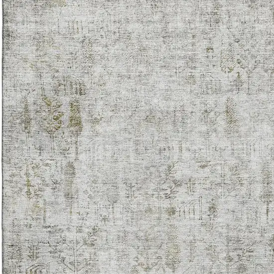 Silver Ivory And Beige Floral Washable Area Rug With UV Protection Photo 2