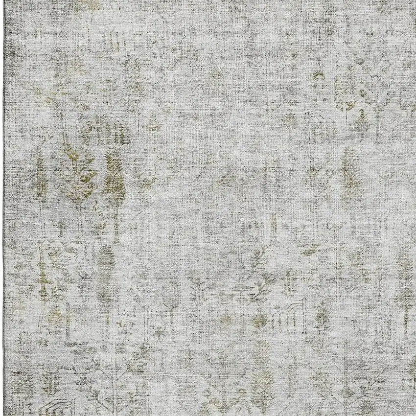 Silver Ivory And Beige Floral Washable Area Rug With UV Protection Photo 2