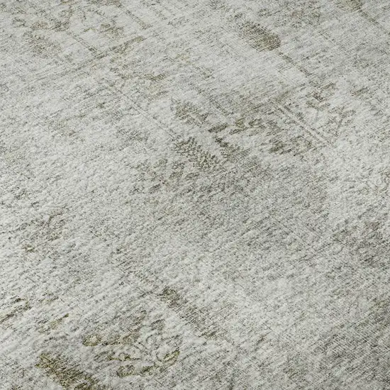 Silver Ivory And Beige Floral Washable Area Rug With UV Protection Photo 9
