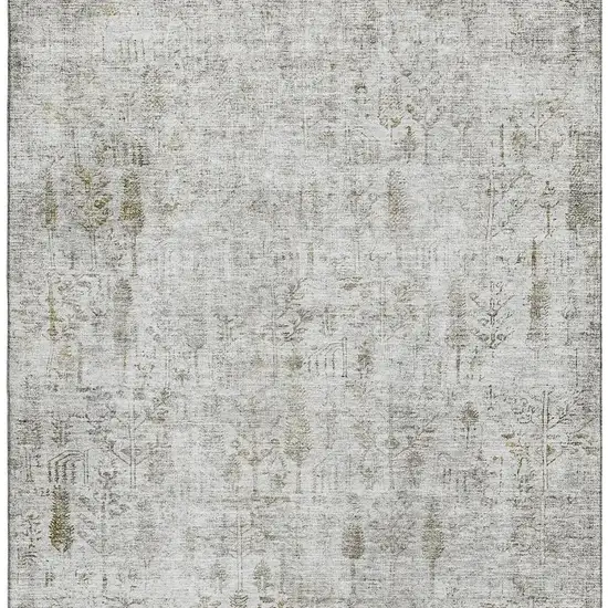 Silver Ivory And Beige Floral Washable Area Rug With UV Protection Photo 3