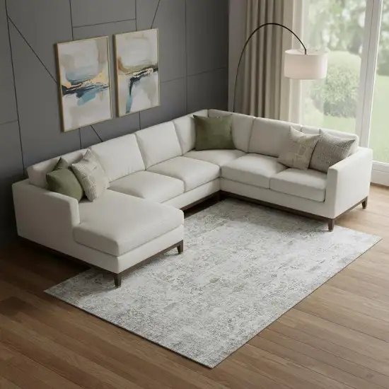 Silver Ivory And Beige Floral Washable Area Rug With UV Protection Photo 2