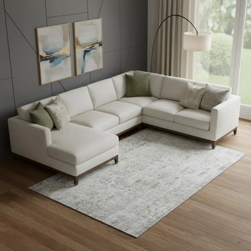 Silver Ivory And Beige Floral Washable Area Rug With UV Protection Photo 2