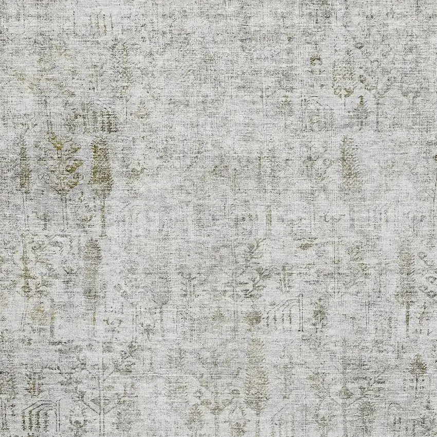 Silver Ivory And Beige Floral Washable Area Rug With UV Protection Photo 2