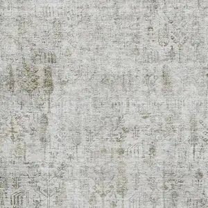 Photo of Silver Ivory And Beige Floral Washable Area Rug With UV Protection