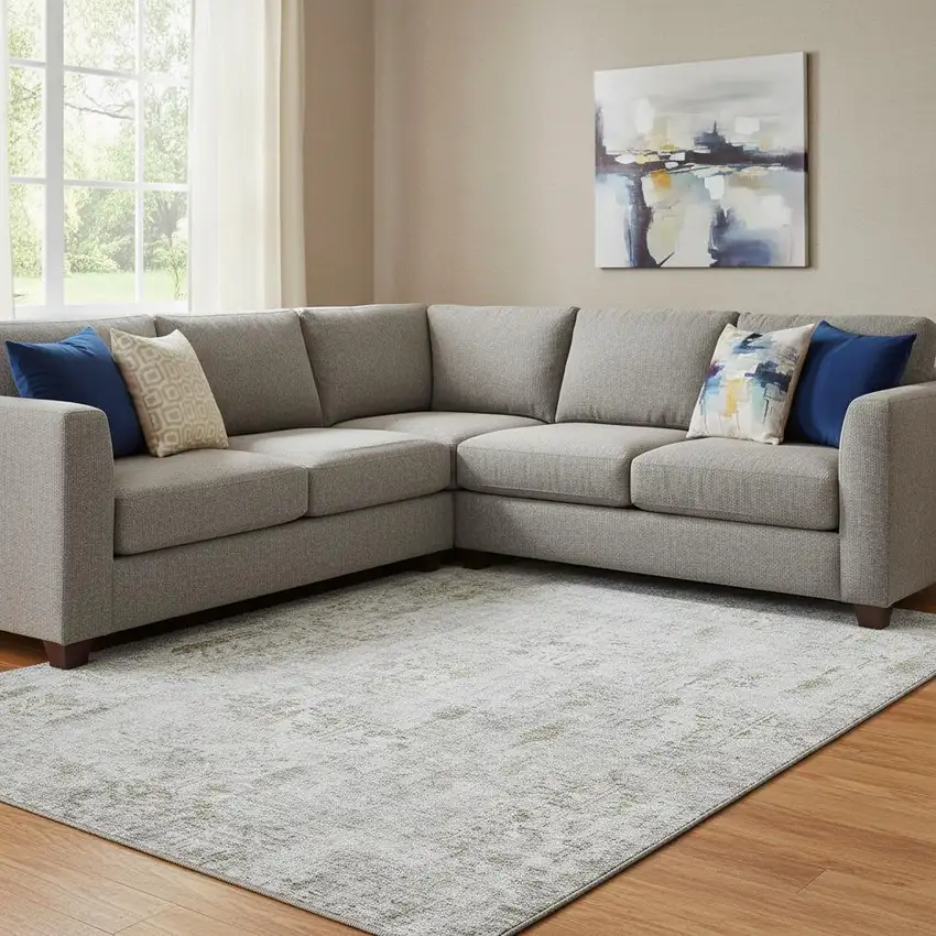 Silver Ivory And Beige Floral Washable Area Rug With UV Protection Photo 2