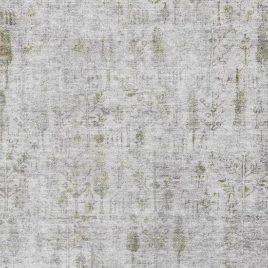Silver Ivory And Beige Floral Washable Area Rug With UV Protection Photo 2